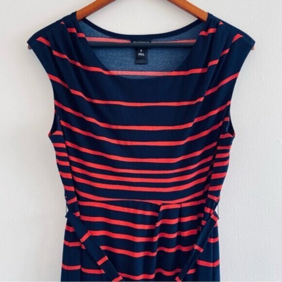 En Focus Studio Sheath Career Dress Womens 8 Blue Red Striped Tie Belt Office - Picture 5 of 8